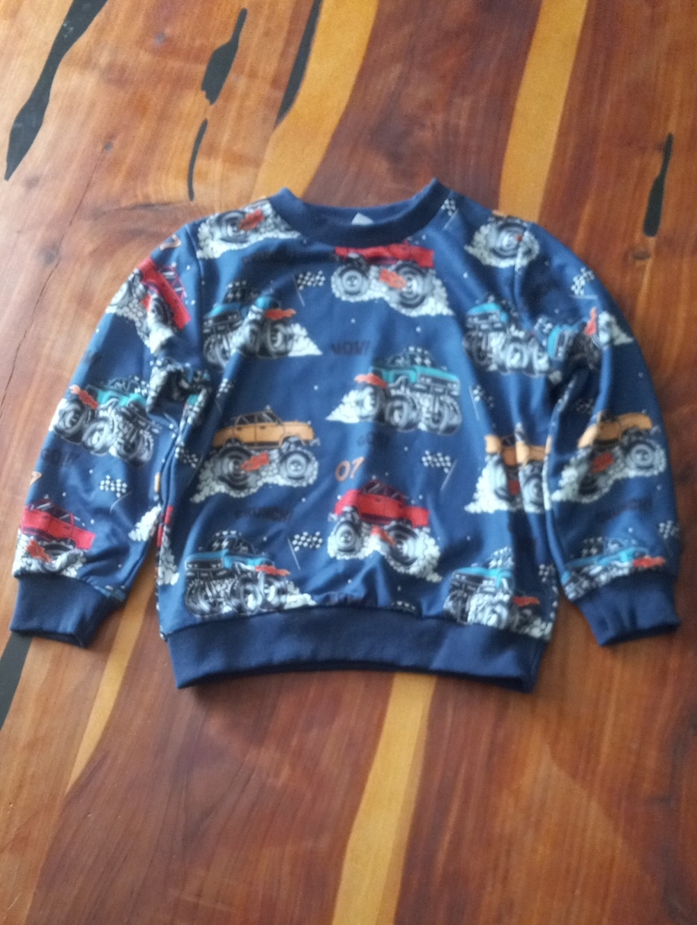 Boys Navy Blue Allover Monster Truck Crewneck Long Sleeve Shirt Size 6